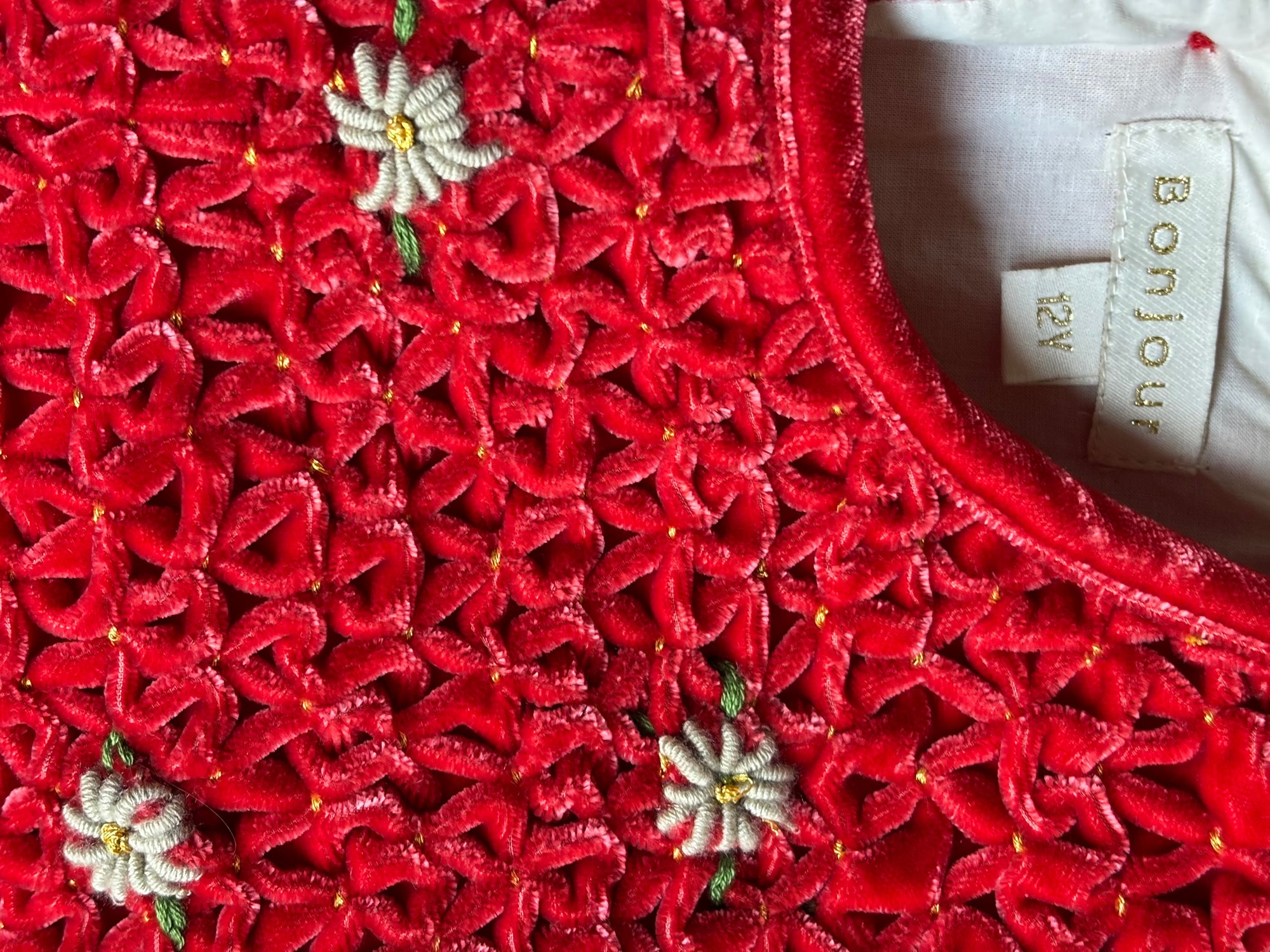 Haut BONJOUR velours rouge 12 ans