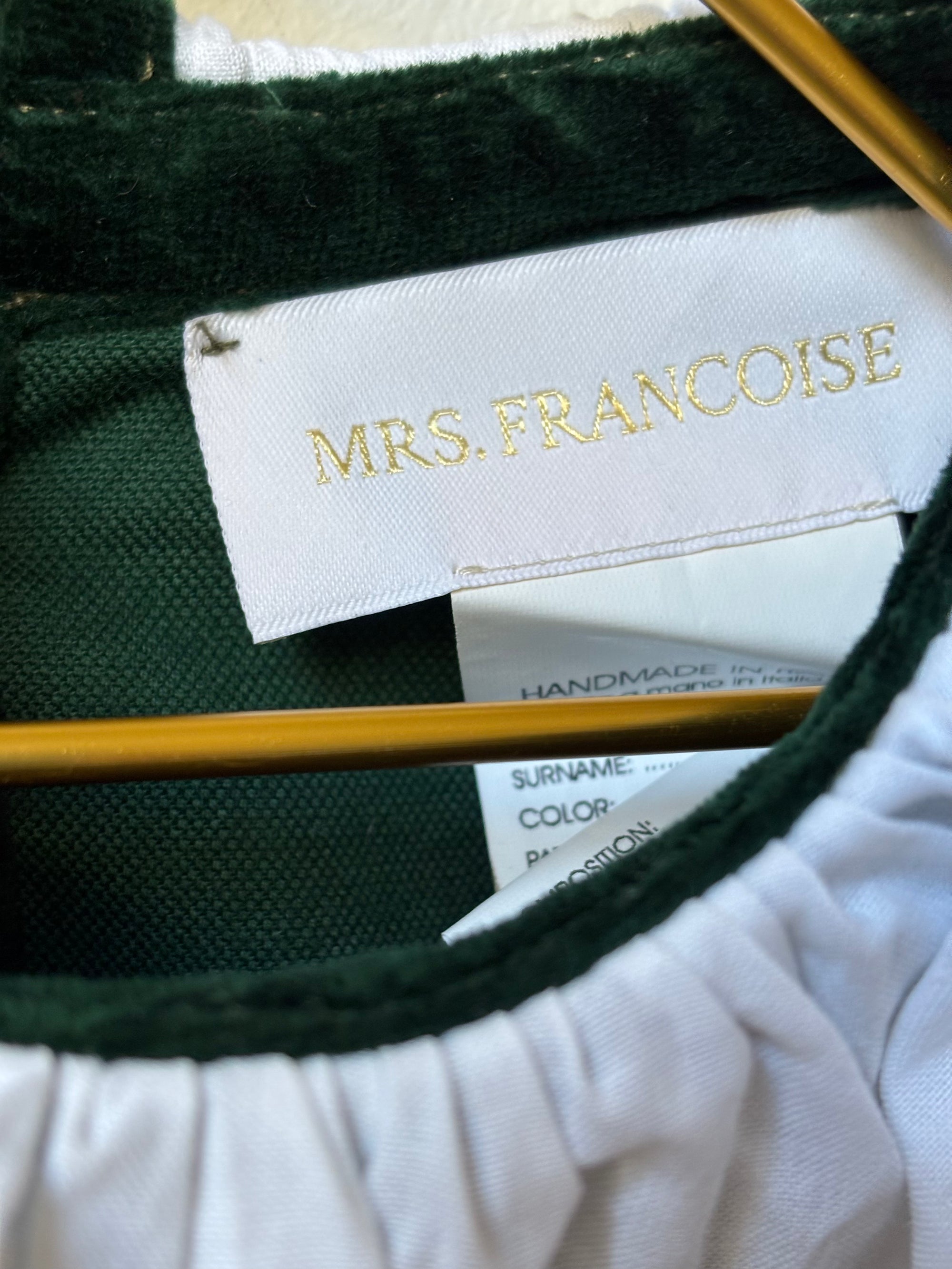 Robe Mrs Francoise velours vert 10 ans