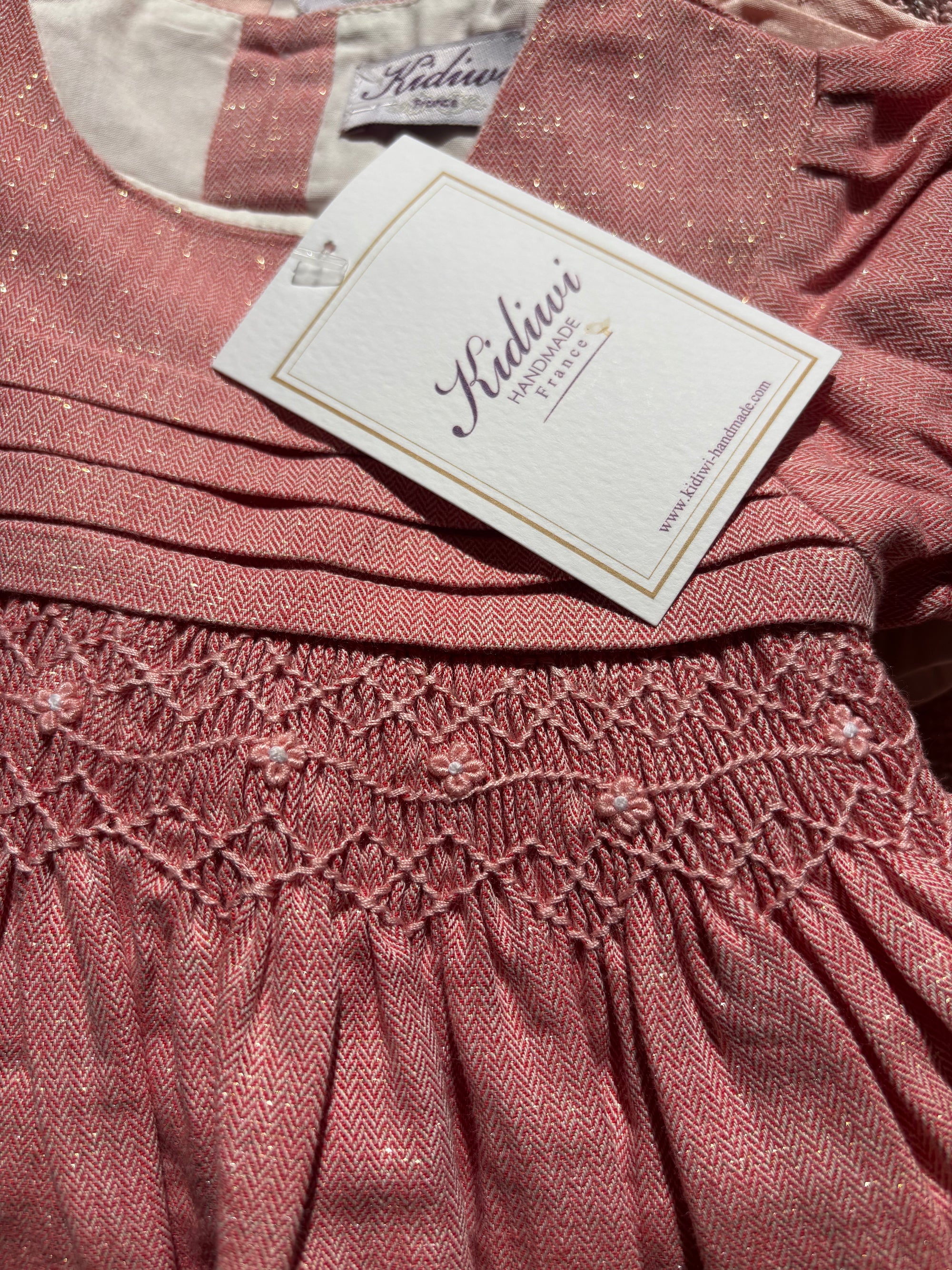 Robe KIDIWI à smocks rose 12 mois