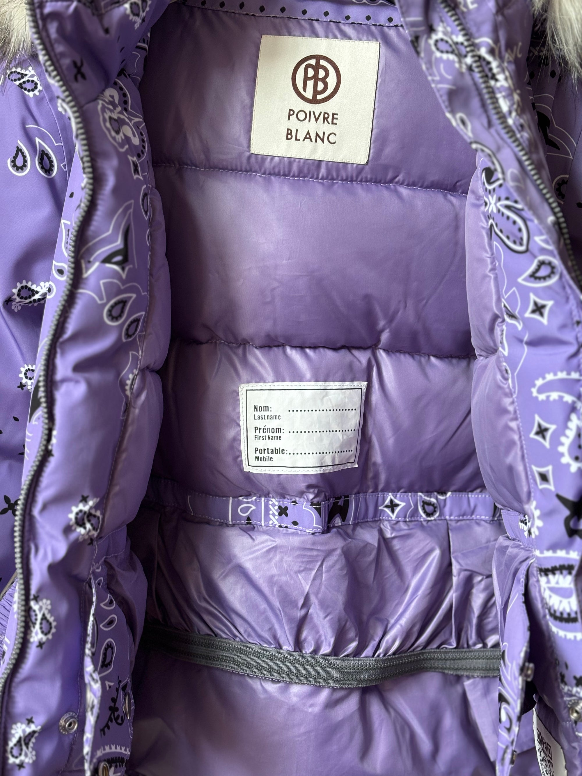 Veste ski Poivre Blanc mauve motifs PAISLEY 4 ans