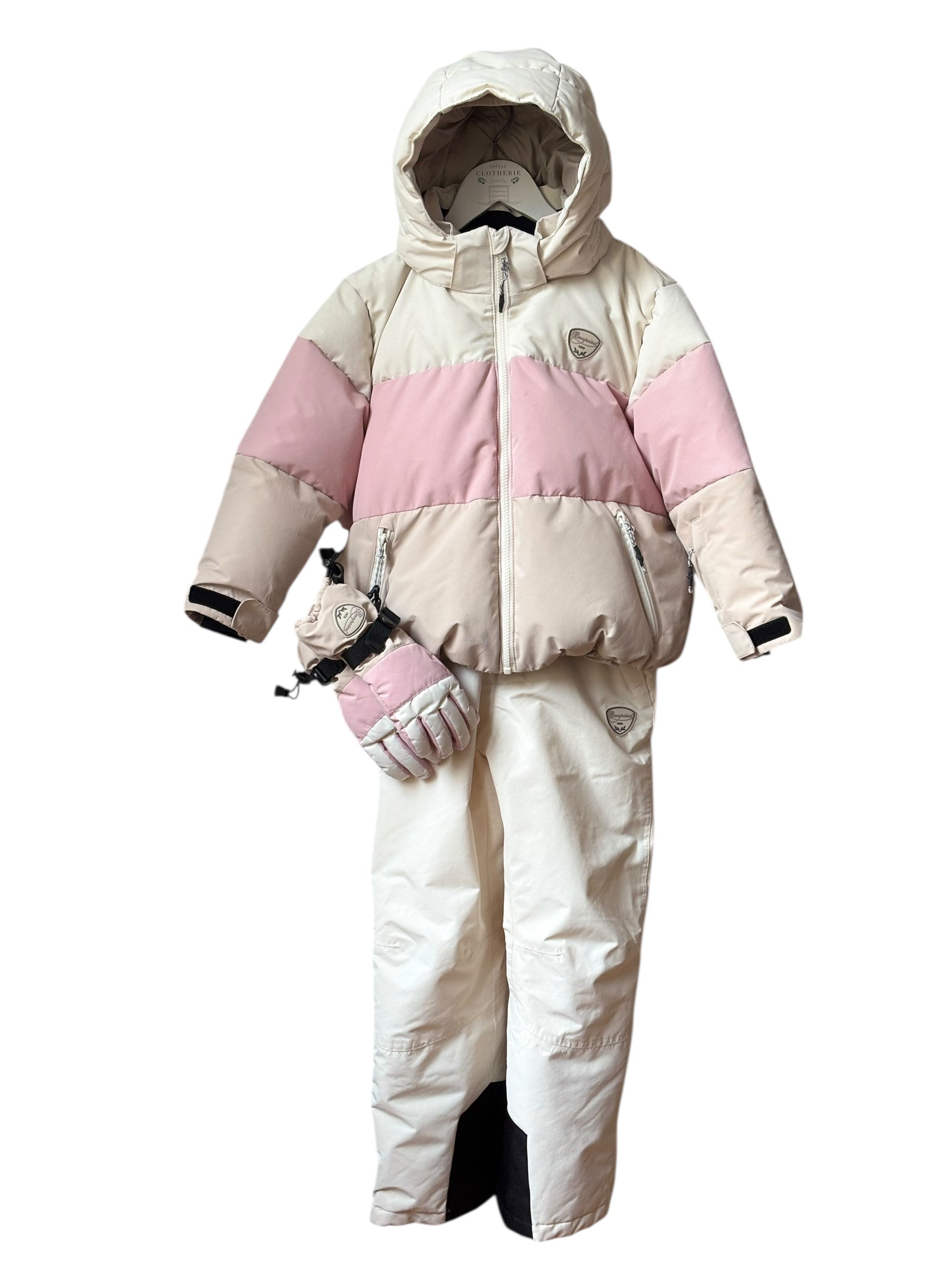 Tenue de ski Bonpoint rose beige et blanc 8 ans