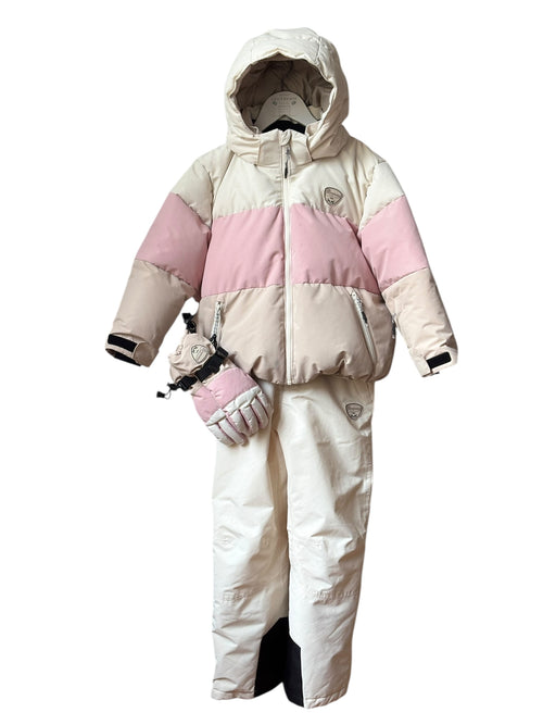Tenue de ski Bonpoint rose beige et blanc 8 ans