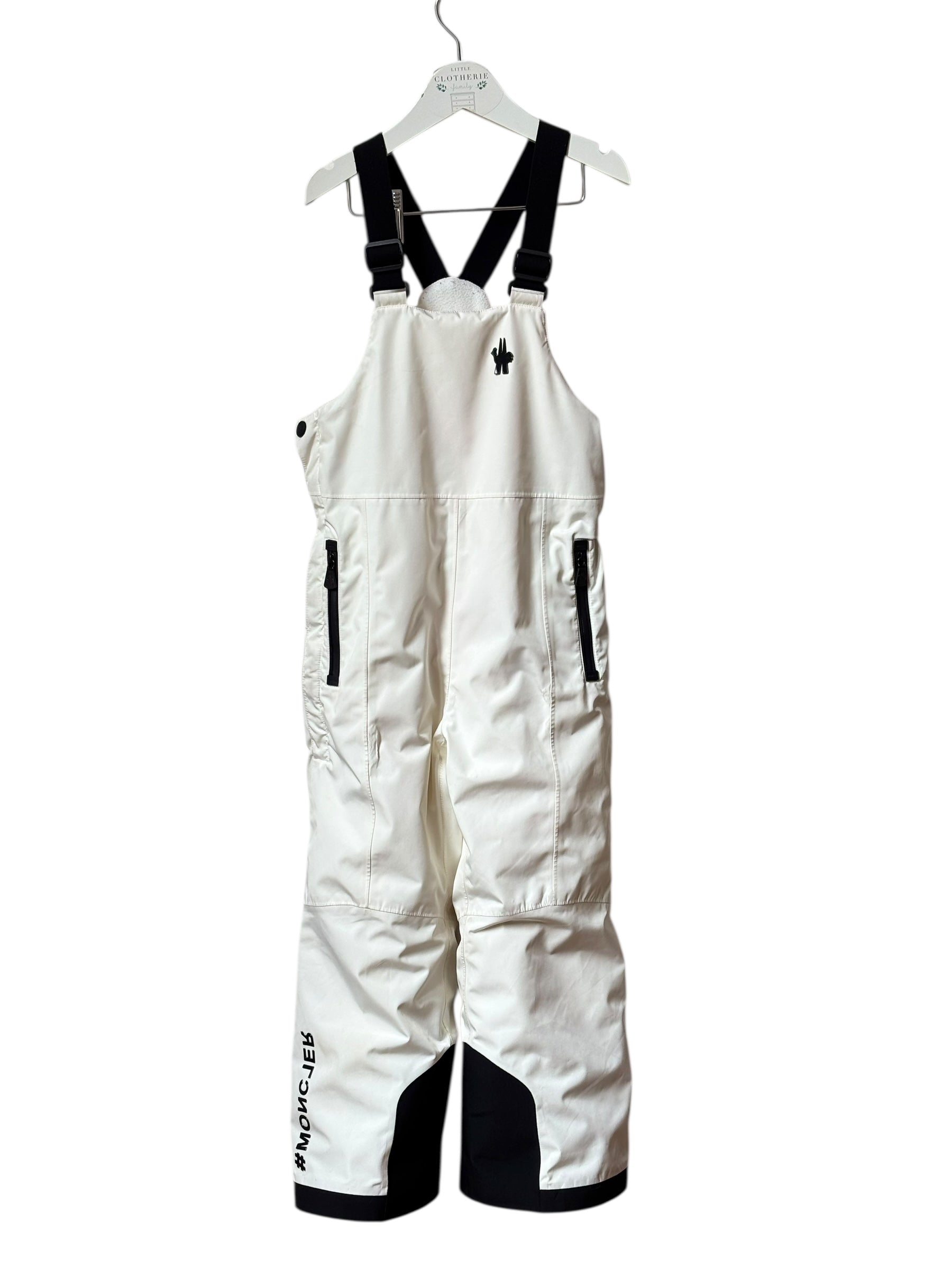 Tenue de ski Moncler blanche, bleu et parme, 6 ans