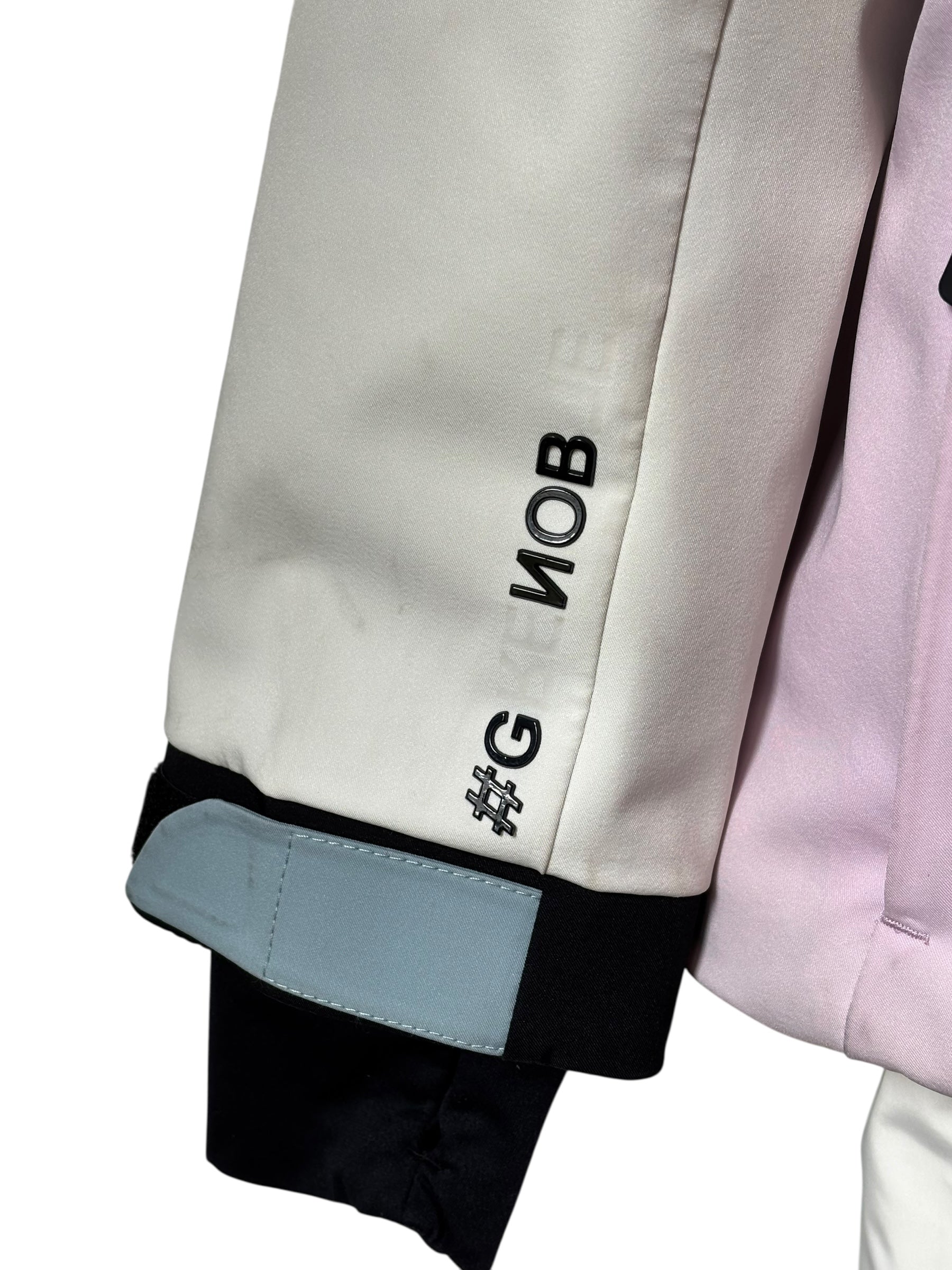 Tenue de ski Moncler blanche, bleu et parme, 6 ans