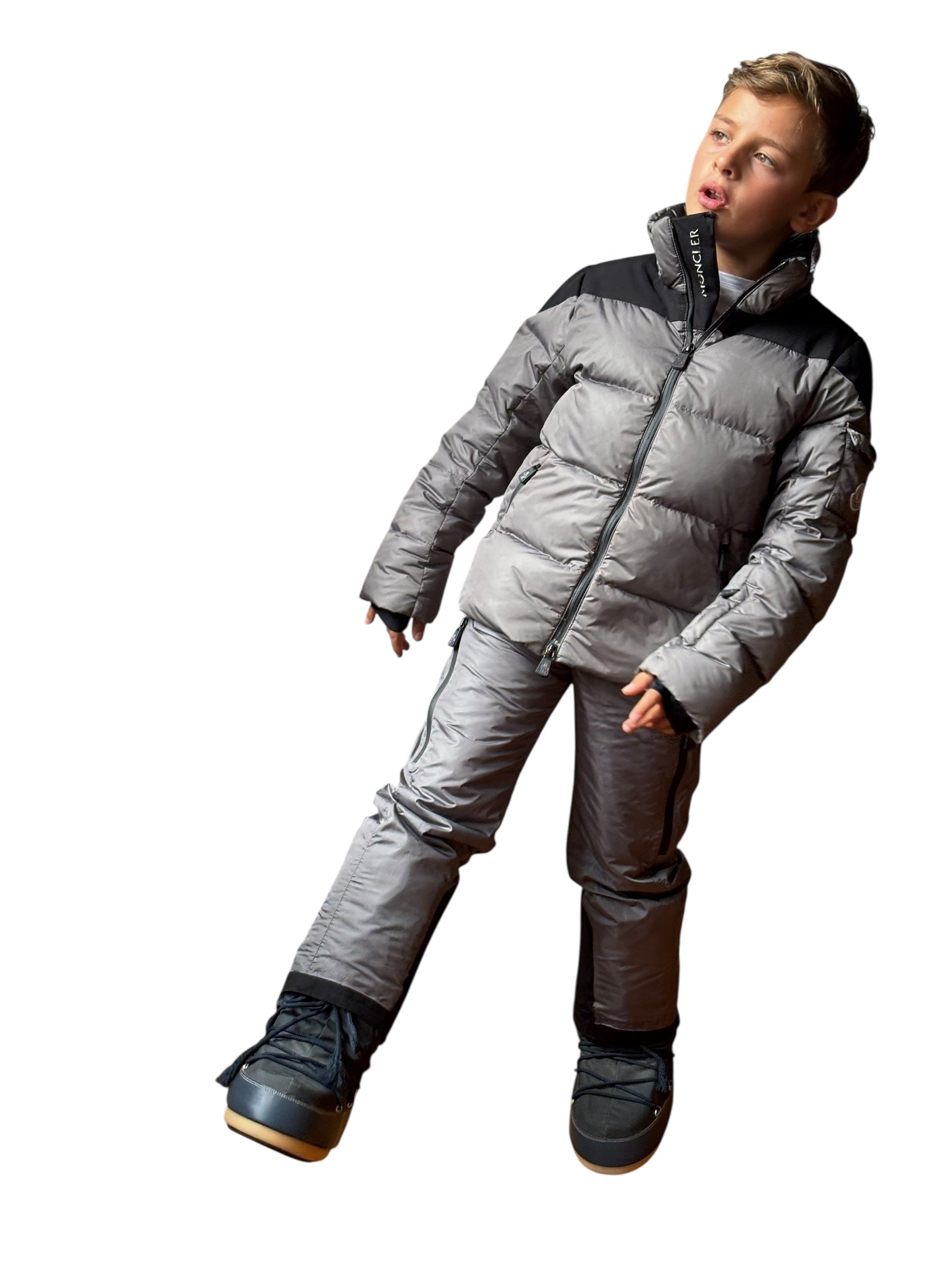 Ensemble ski gris argent Moncler 8 ans