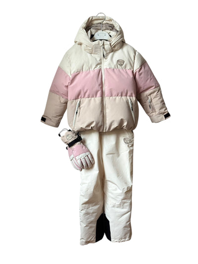 Tenue de ski Bonpoint rose beige et blanc 8 ans