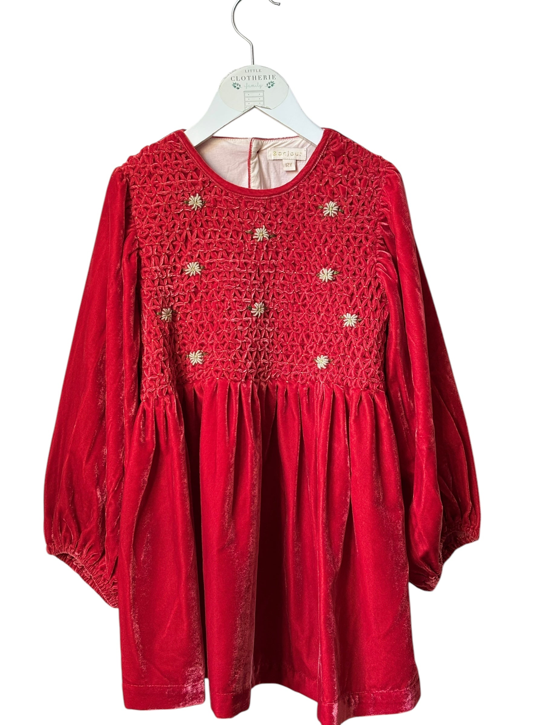 Haut BONJOUR velours rouge 12 ans