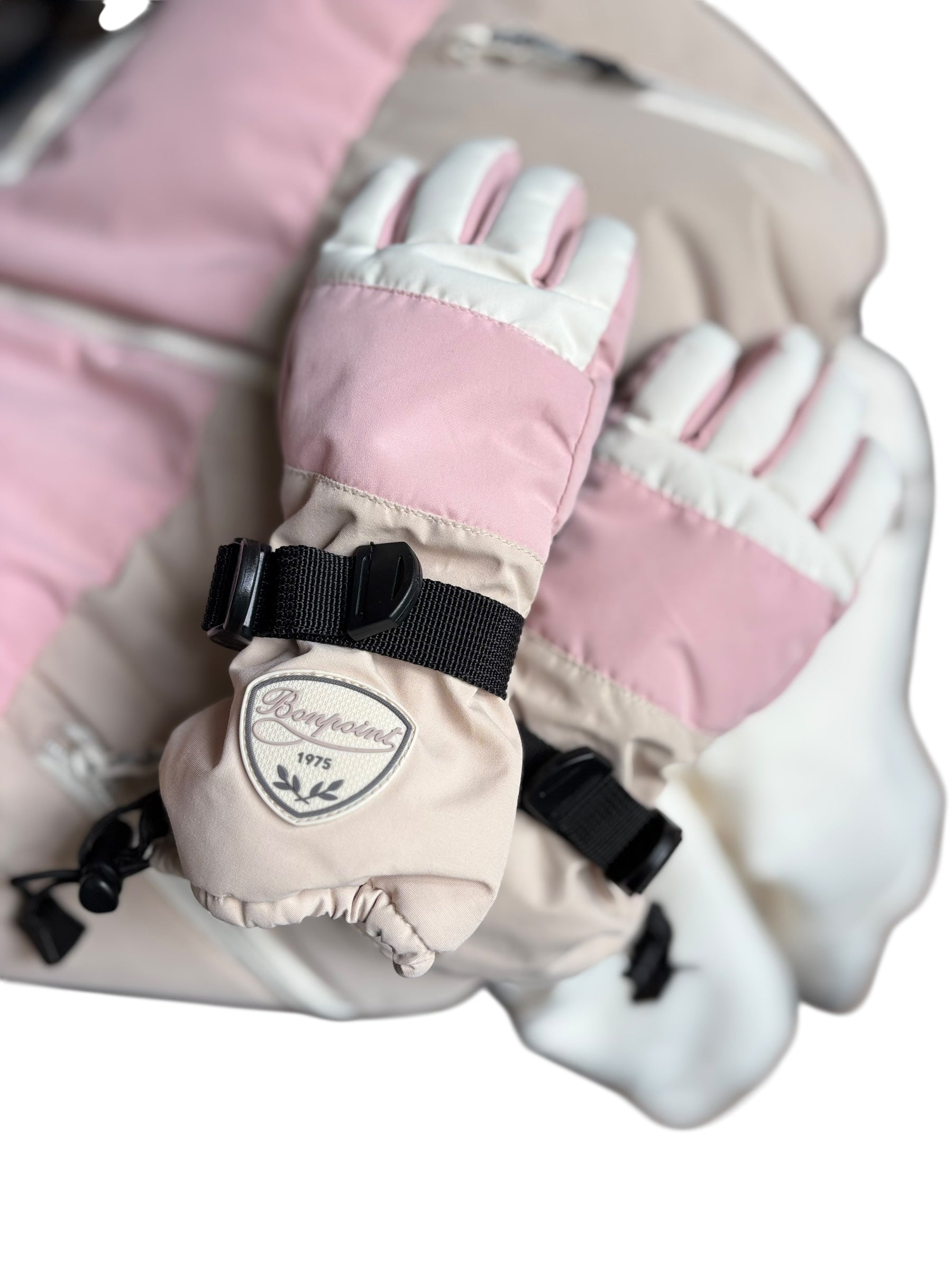 Tenue de ski Bonpoint rose beige et blanc 8 ans