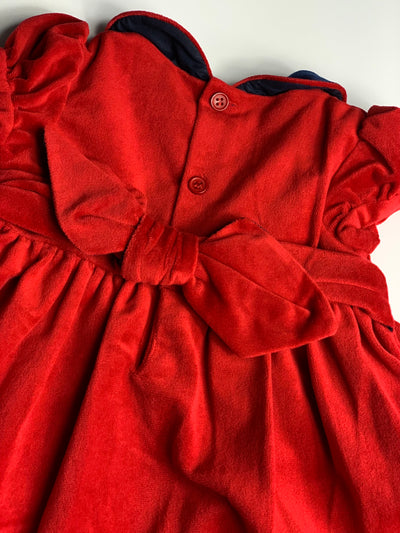 Robe KIDIWI à smocks velours rouge 12 mois