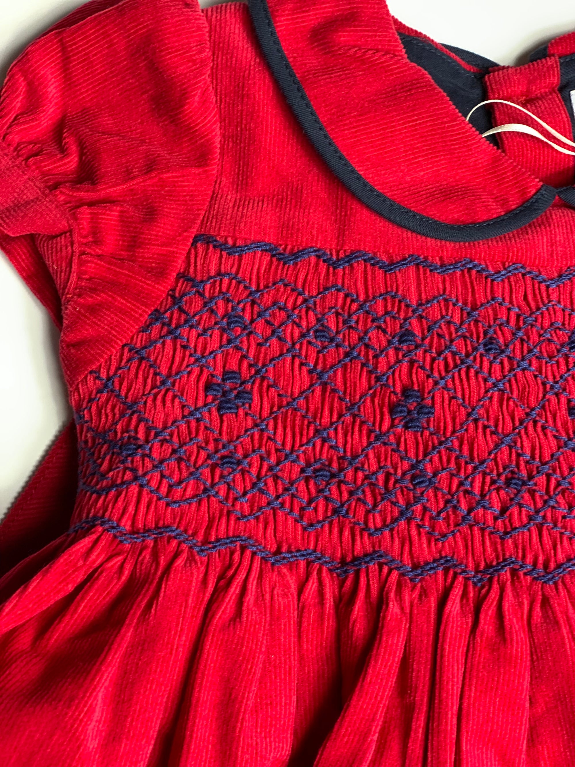 Robe KIDIWI à smocks velours rouge (2) 12 mois