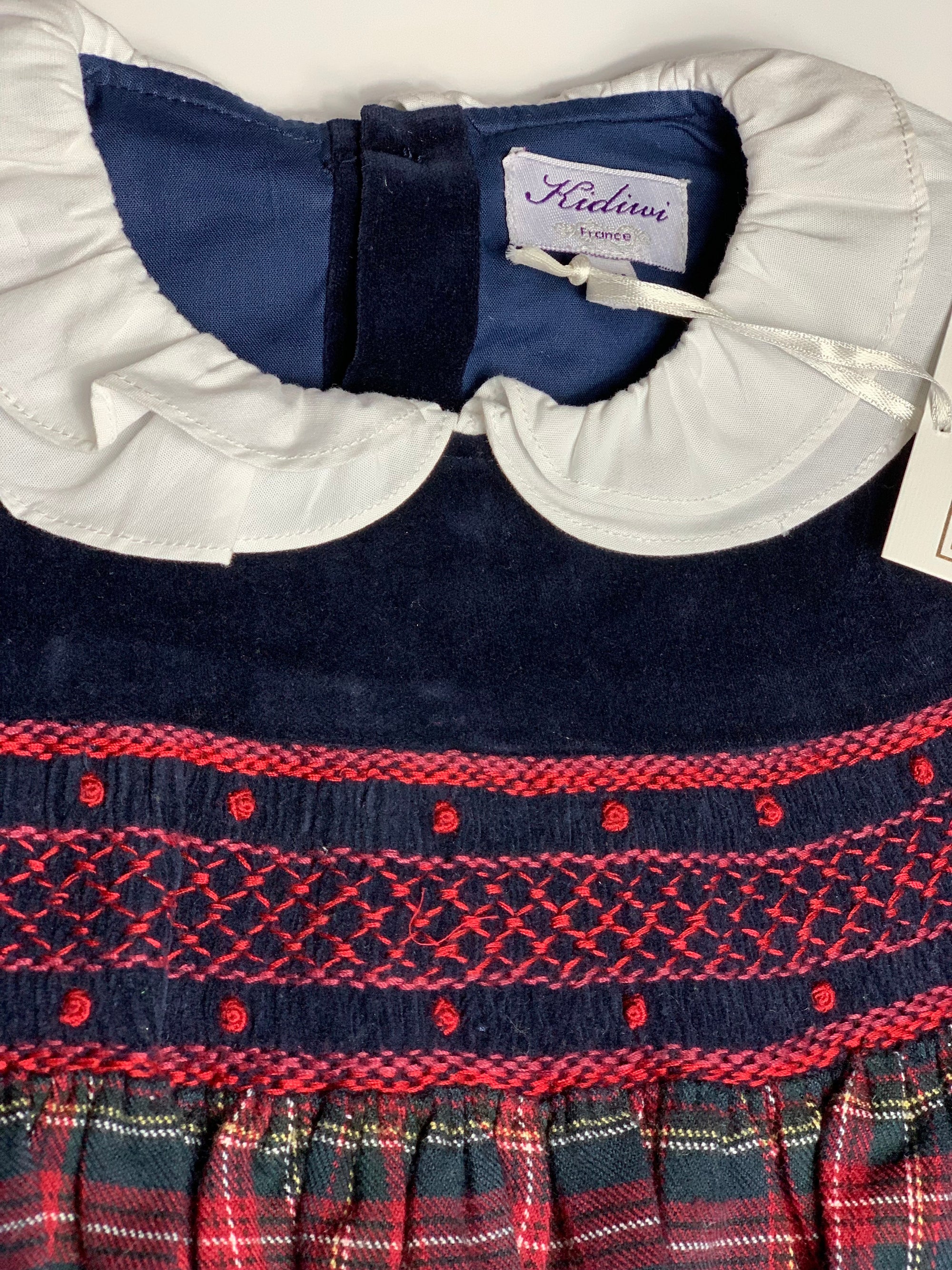 Robe KIDIWI à smocks tartan marine rouge vert 12 mois