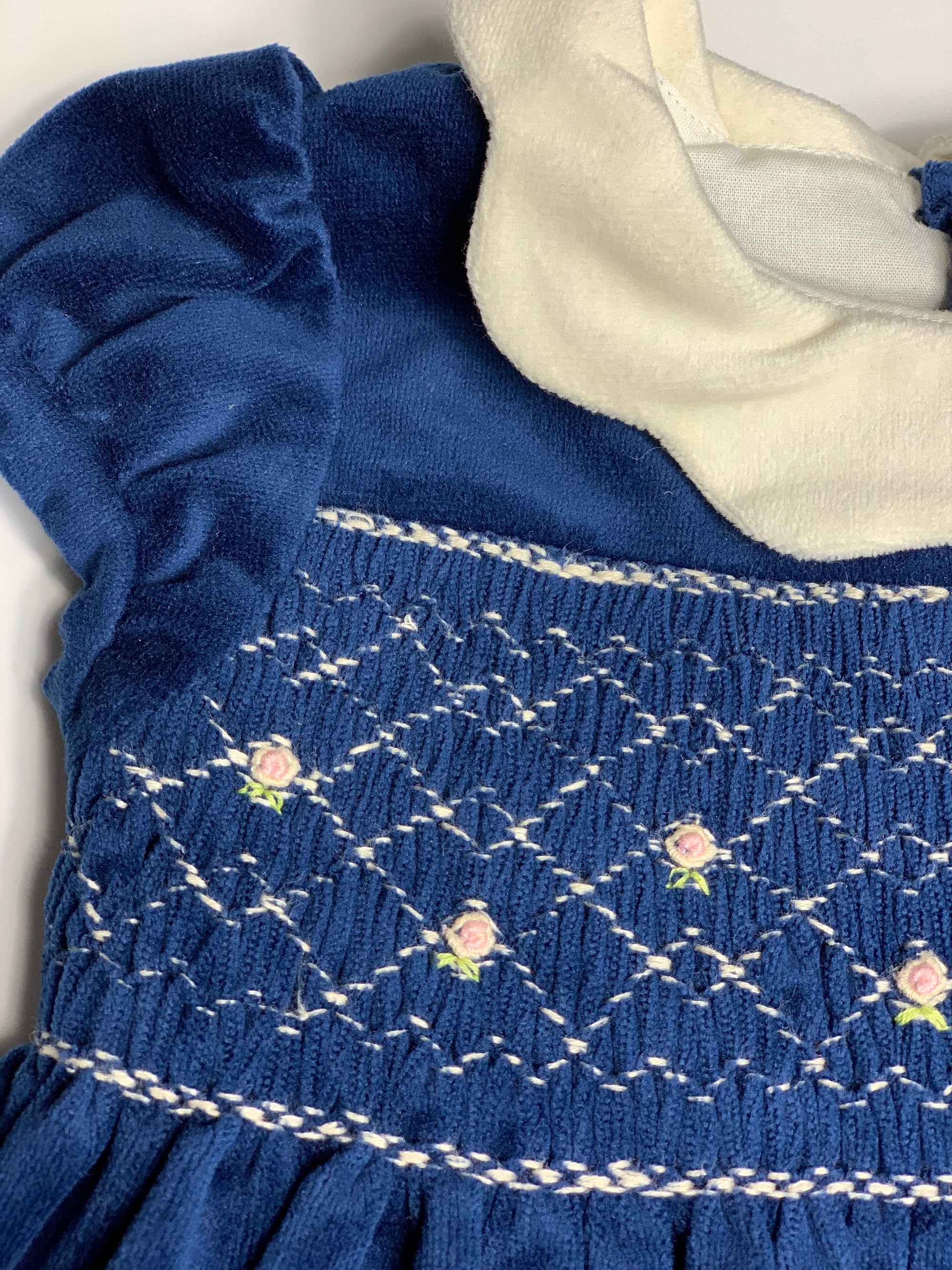 Robe KIDIWI à smocks velours bleu roi 12 mois