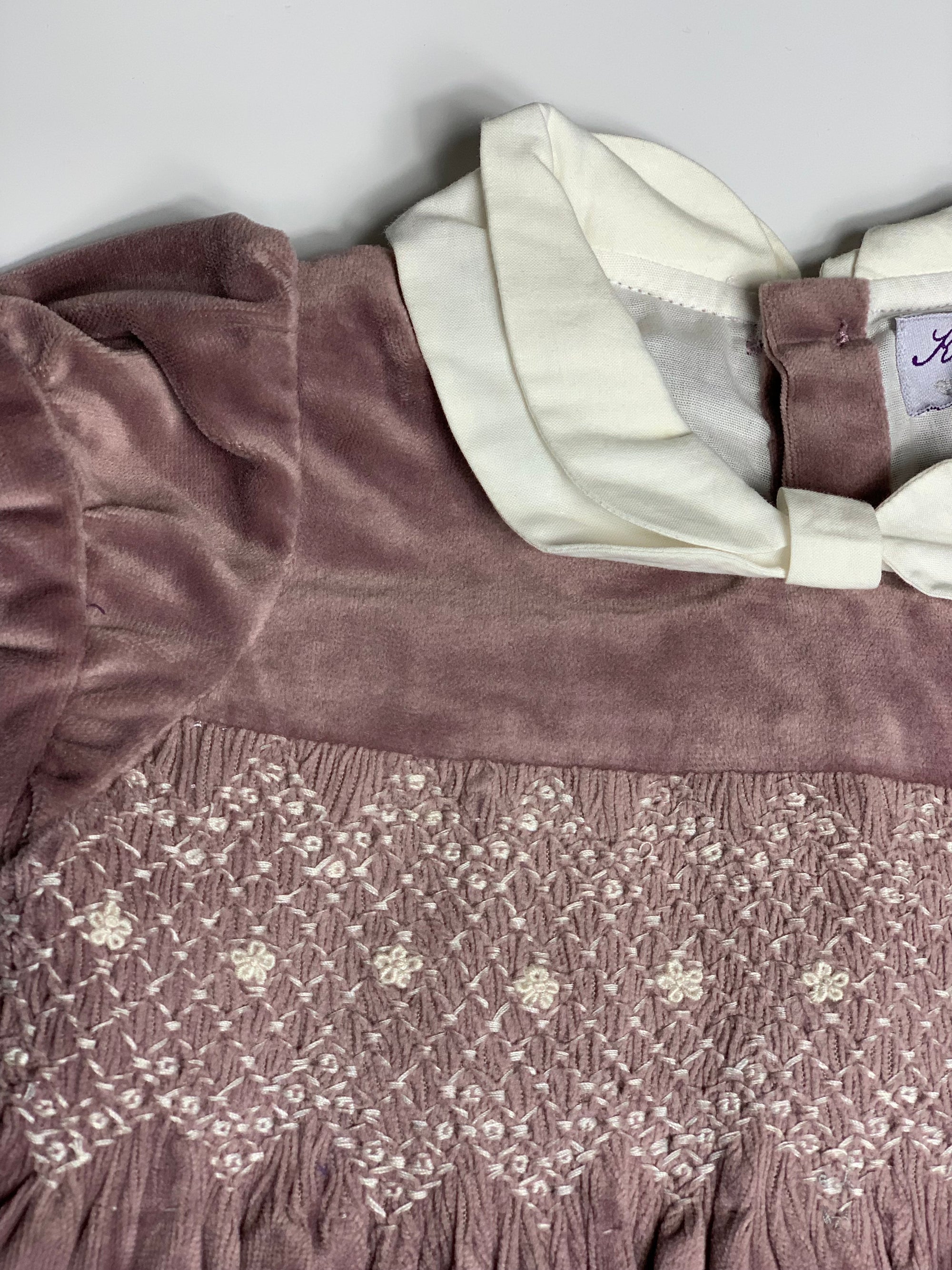 Robe KIDIWI à smocks velours vieux rose 12 mois