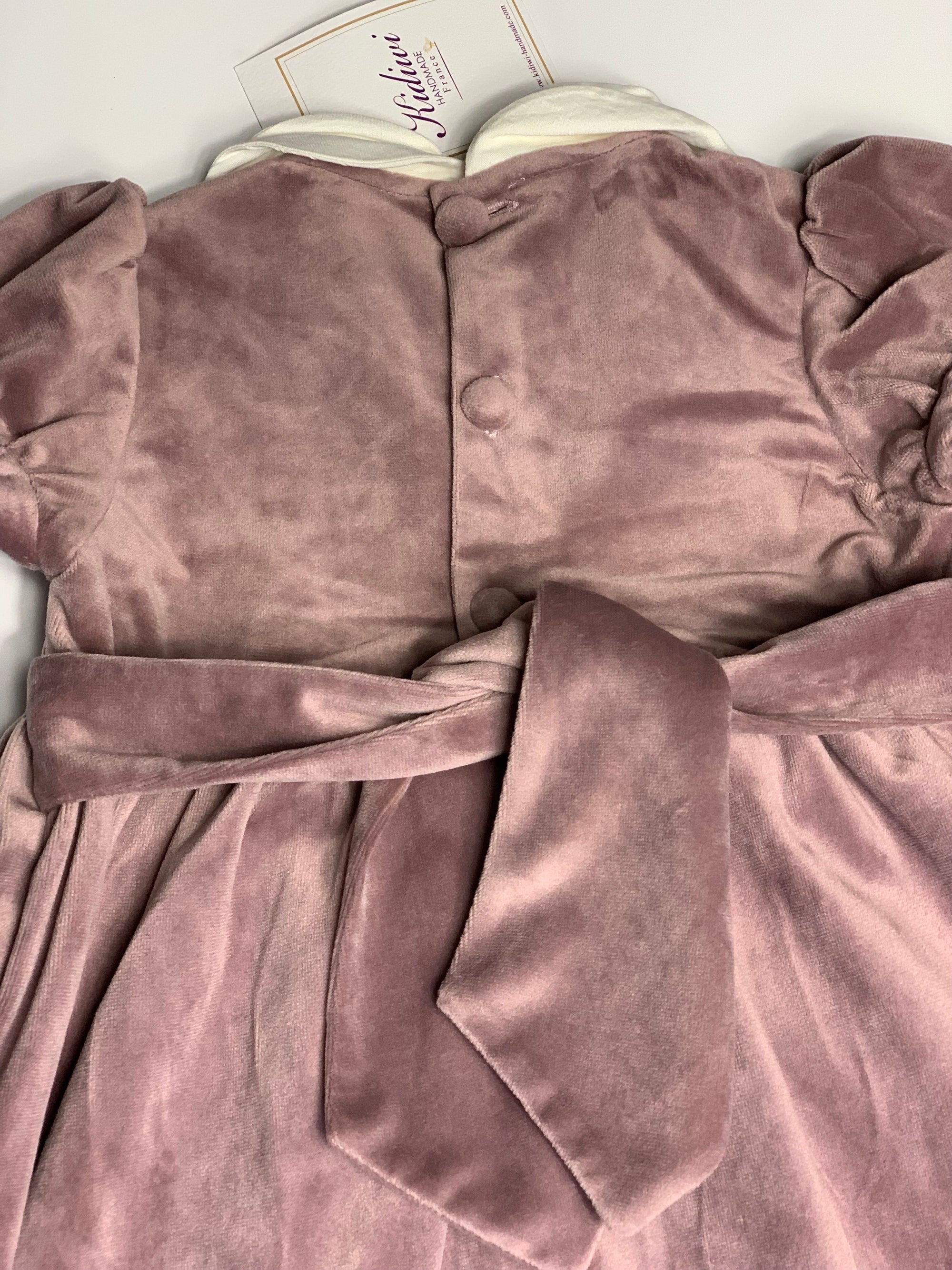 Robe KIDIWI à smocks velours vieux rose 12 mois