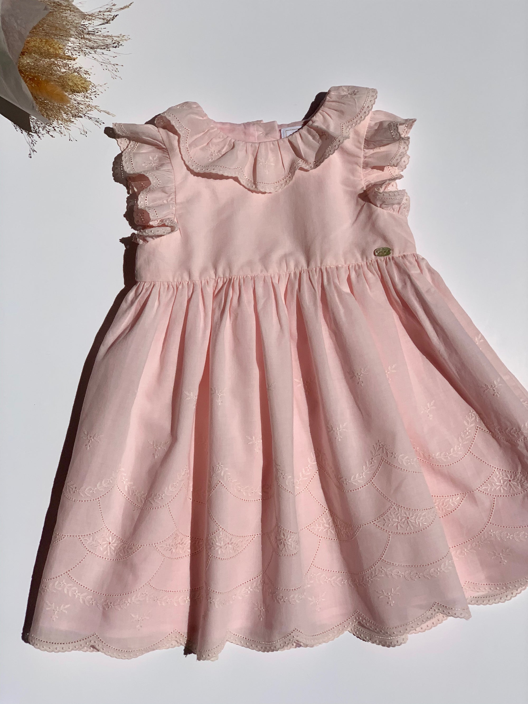 Robe Tartine et Chocolat rose pale voile brodé 3 mois