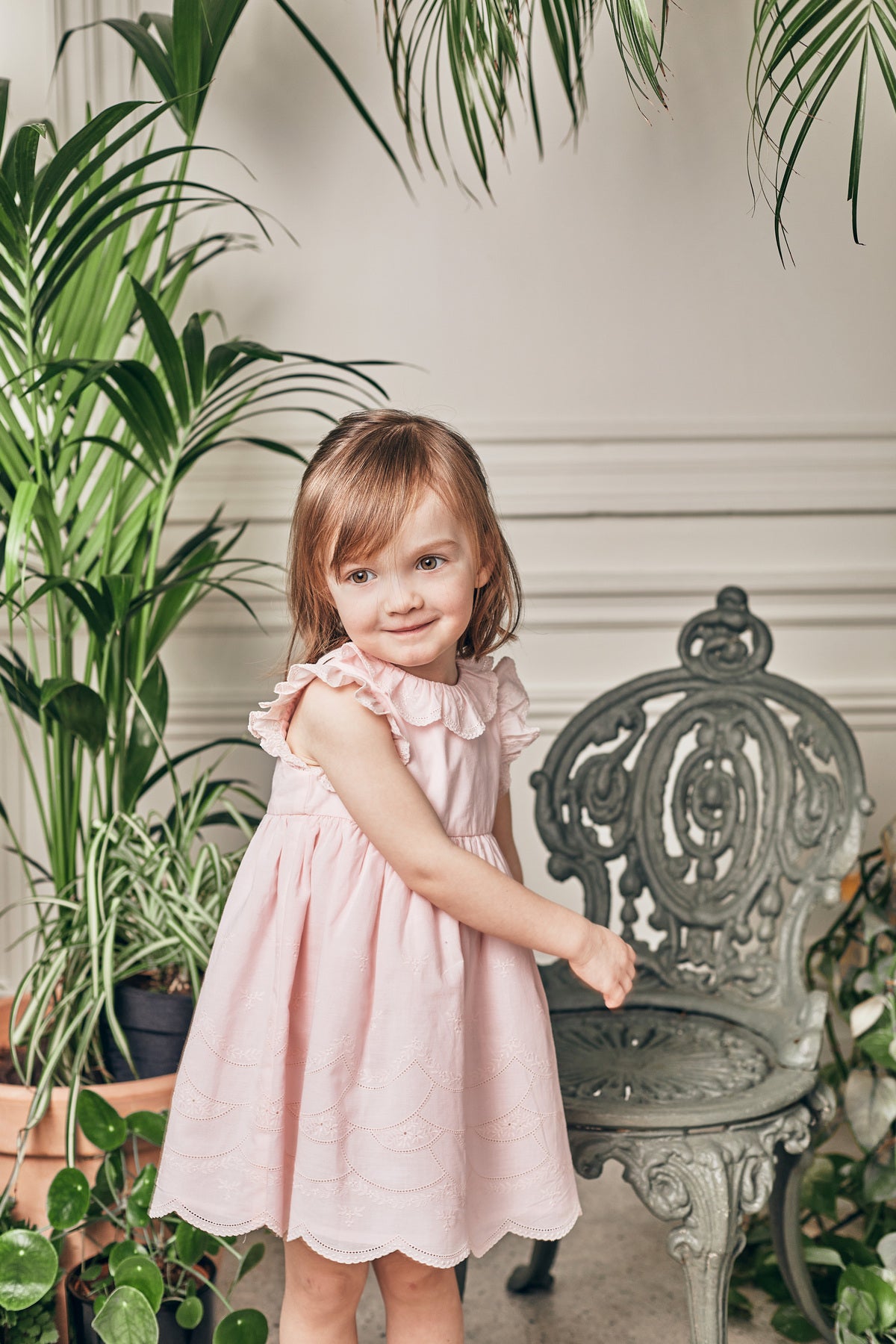 Robe Tartine et Chocolat rose pale voile brodé 3 mois