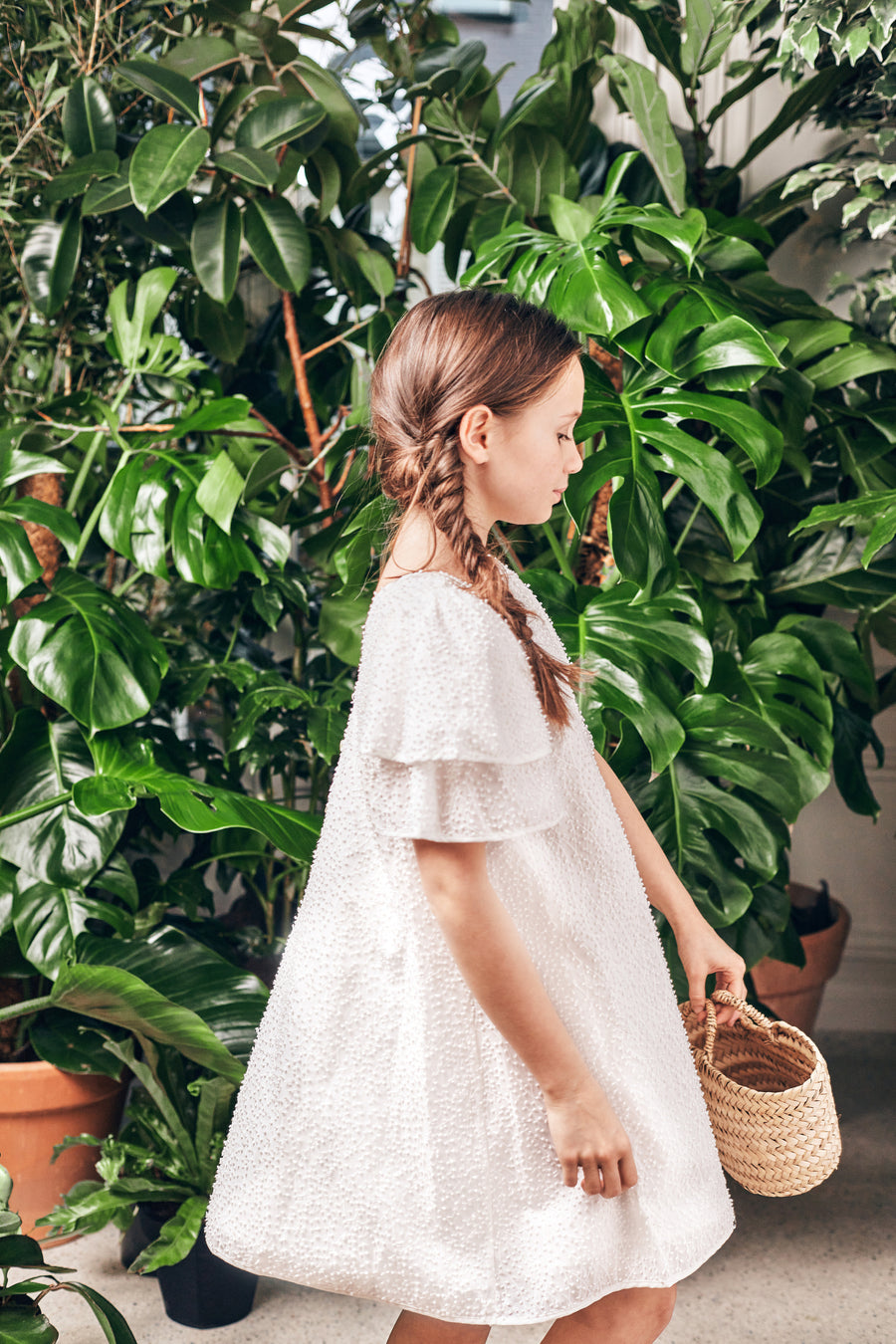 Robe Tartine et Chocolat blanche broderies boules 8 ans