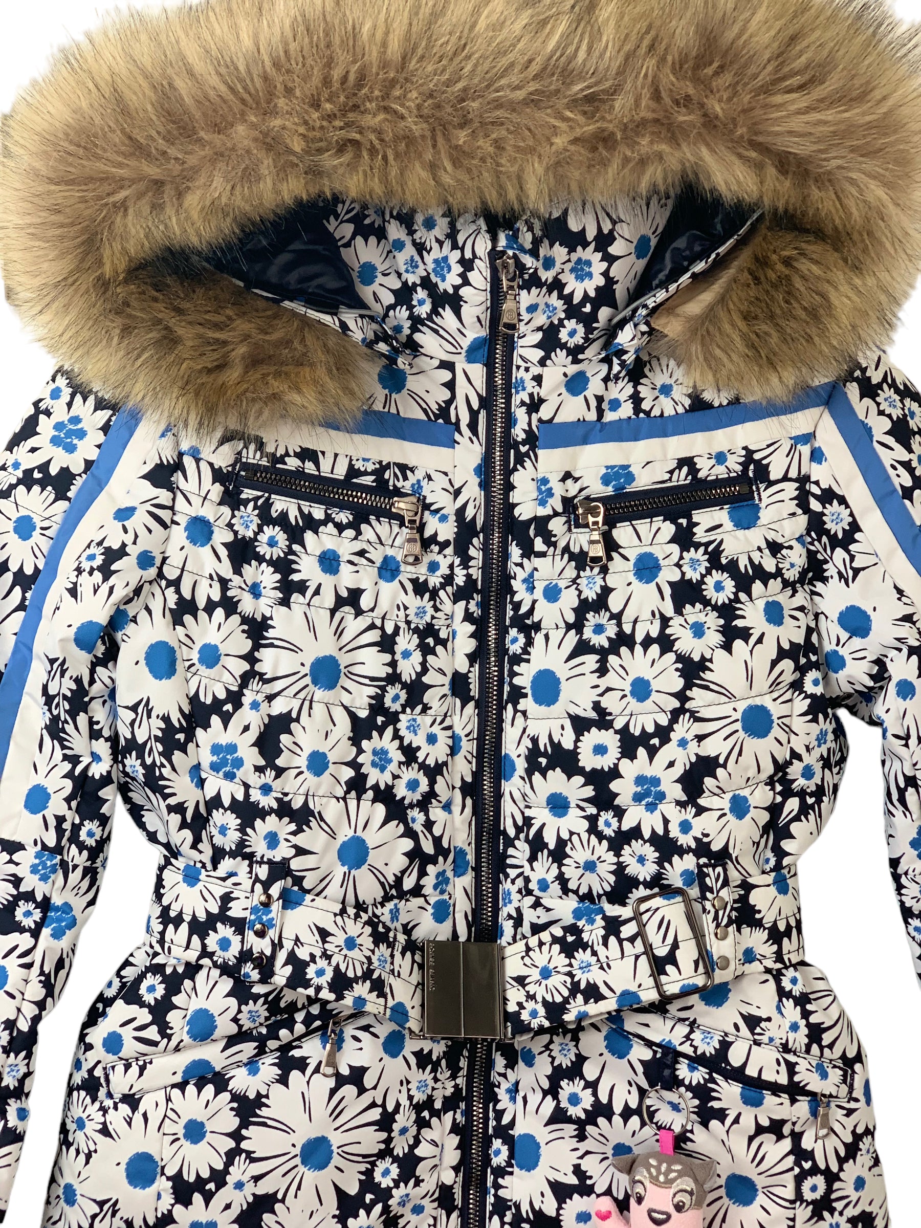 Veste ski Poivre Blanc fleurs marine et blanc 10 ans