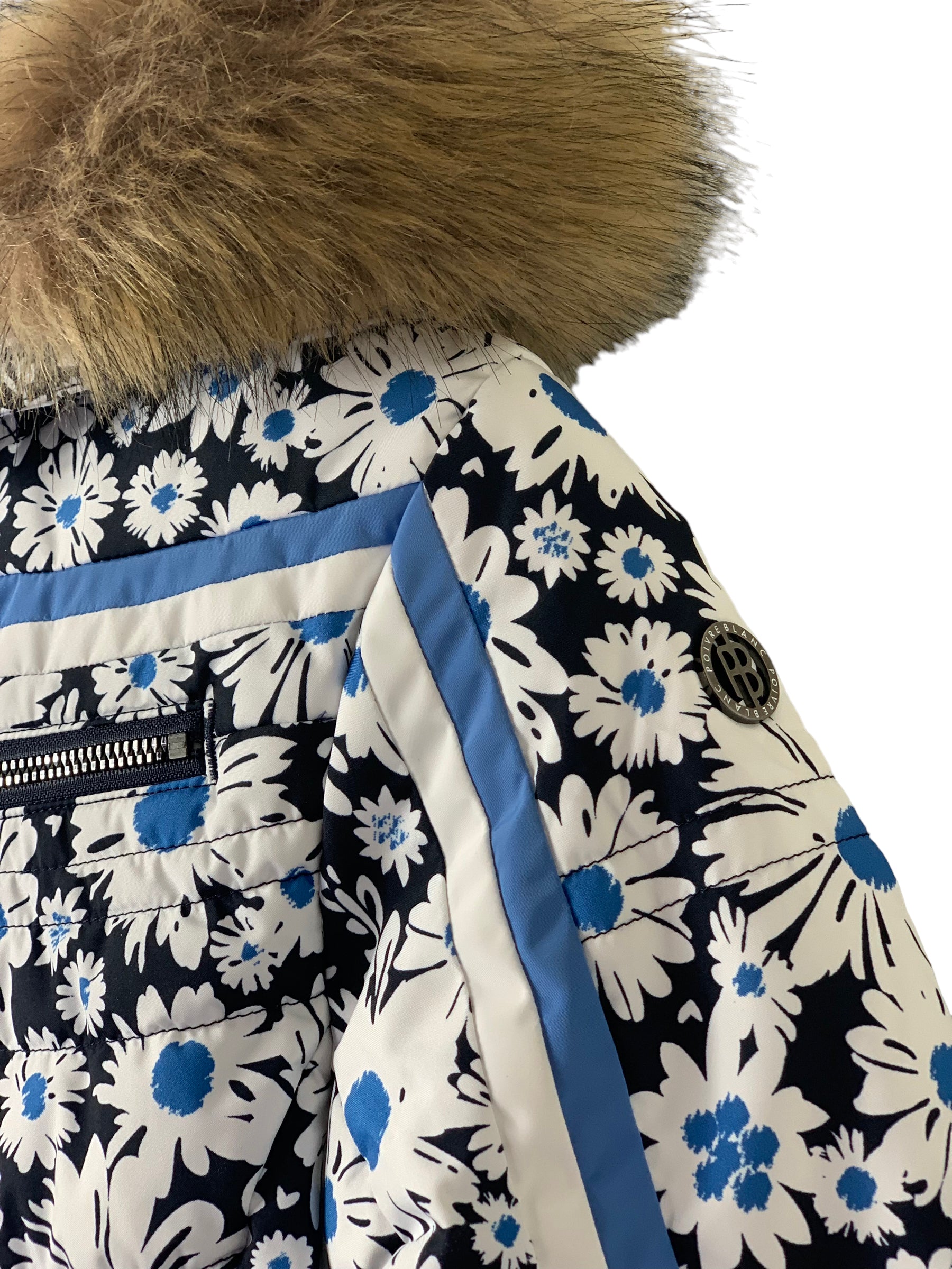Veste ski Poivre Blanc fleurs marine et blanc 10 ans