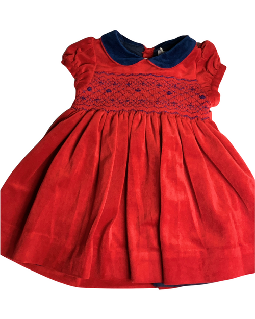 Robe KIDIWI à smocks velours rouge 12 mois