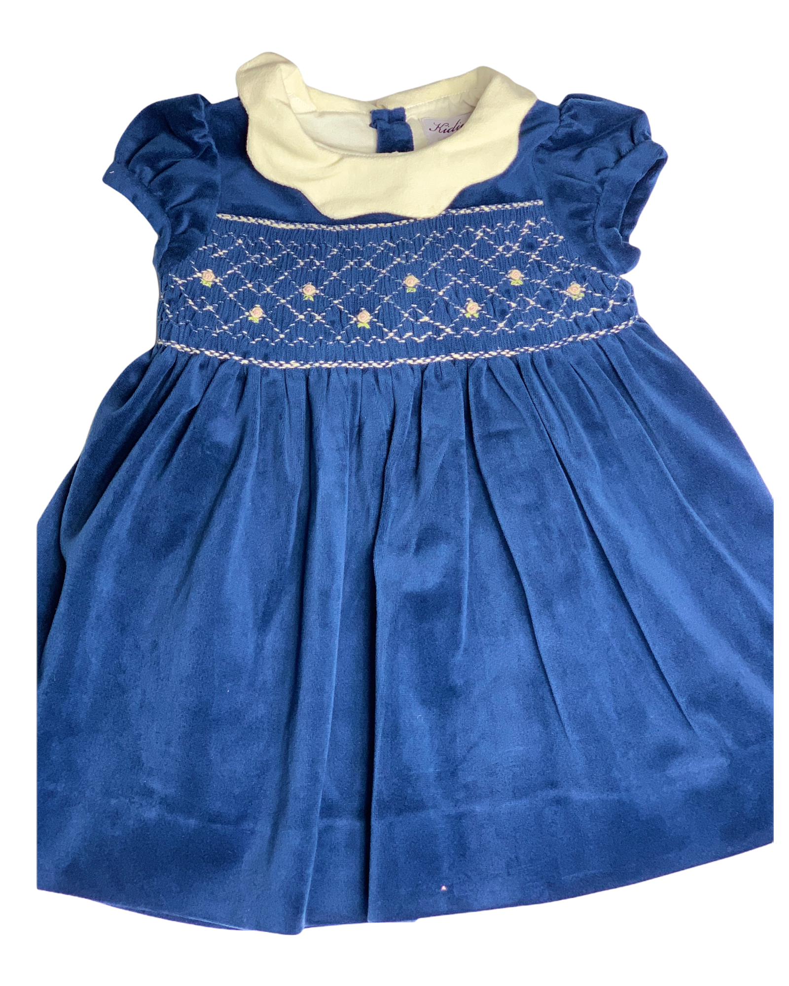 Robe KIDIWI à smocks velours bleu roi 12 mois