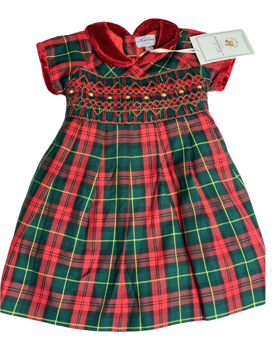 Robe KIDIWI à smocks tartan rouge vert 12 mois