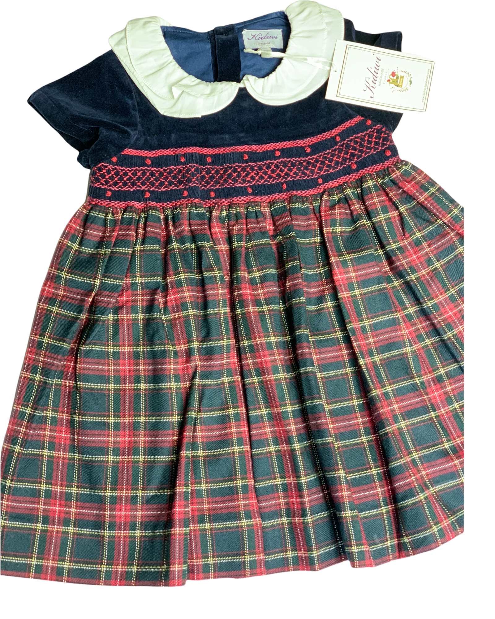 Robe KIDIWI à smocks tartan marine rouge vert 12 mois